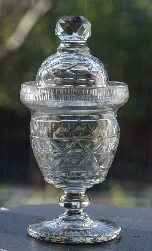 Antique Georgian Anglo-Irish Lidded Sweetmeat Jar In Lead Glass c.1820 (3301)