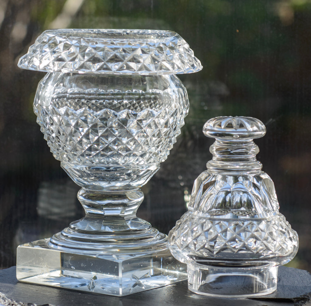 Antique Victorian Heavy Impressive Cut Glass Lidded Sweetmeat Jar c.1870 (3302)