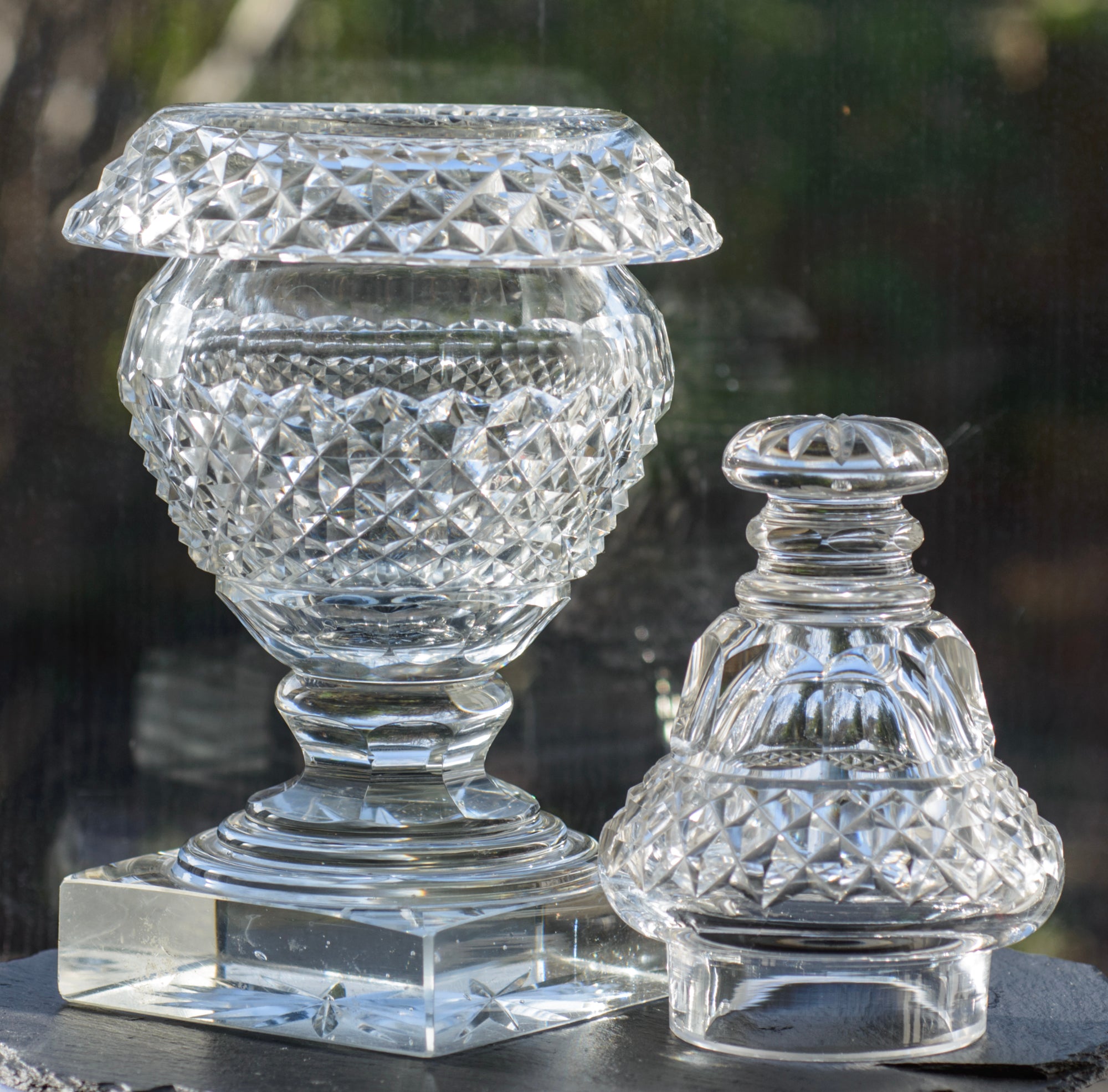 Antique Victorian Heavy Impressive Cut Glass Lidded Sweetmeat Jar c.1870 (3302)