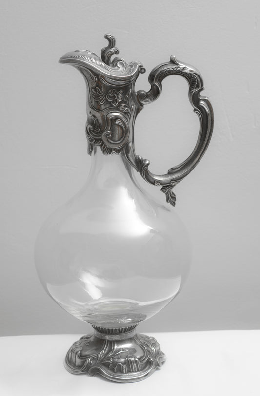 Vintage Art Nouveau Design Claret Jug Decanter Silver Plated Mounts By Topazio (3308)
