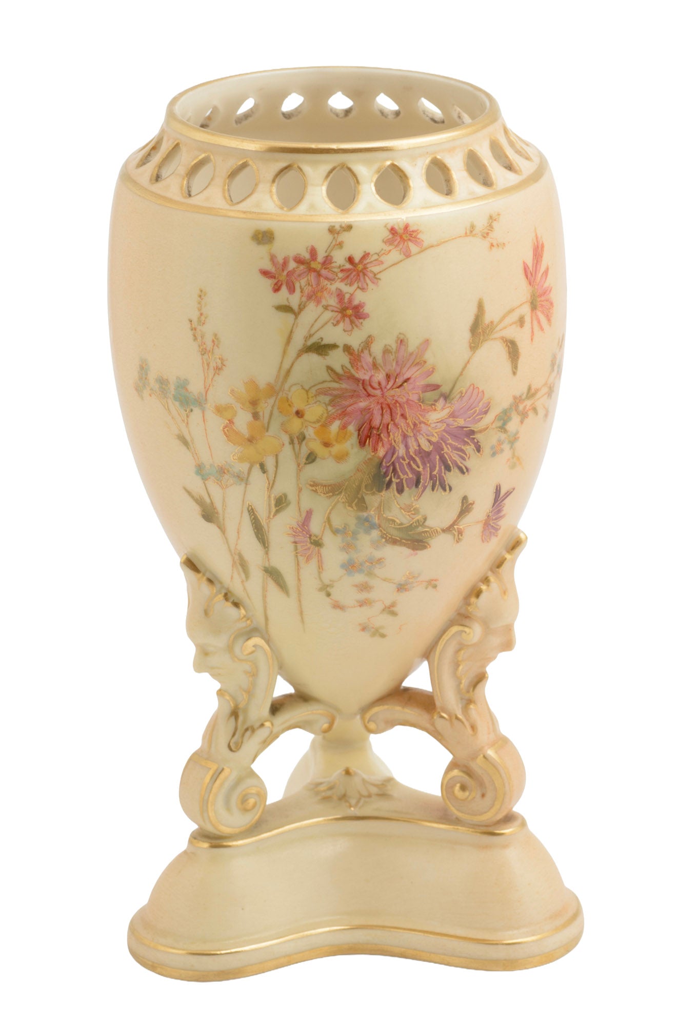Antique Royal Worcester China Blush Ivory Glaze Pot Pourri Lidded Vase c.1908 (3310)