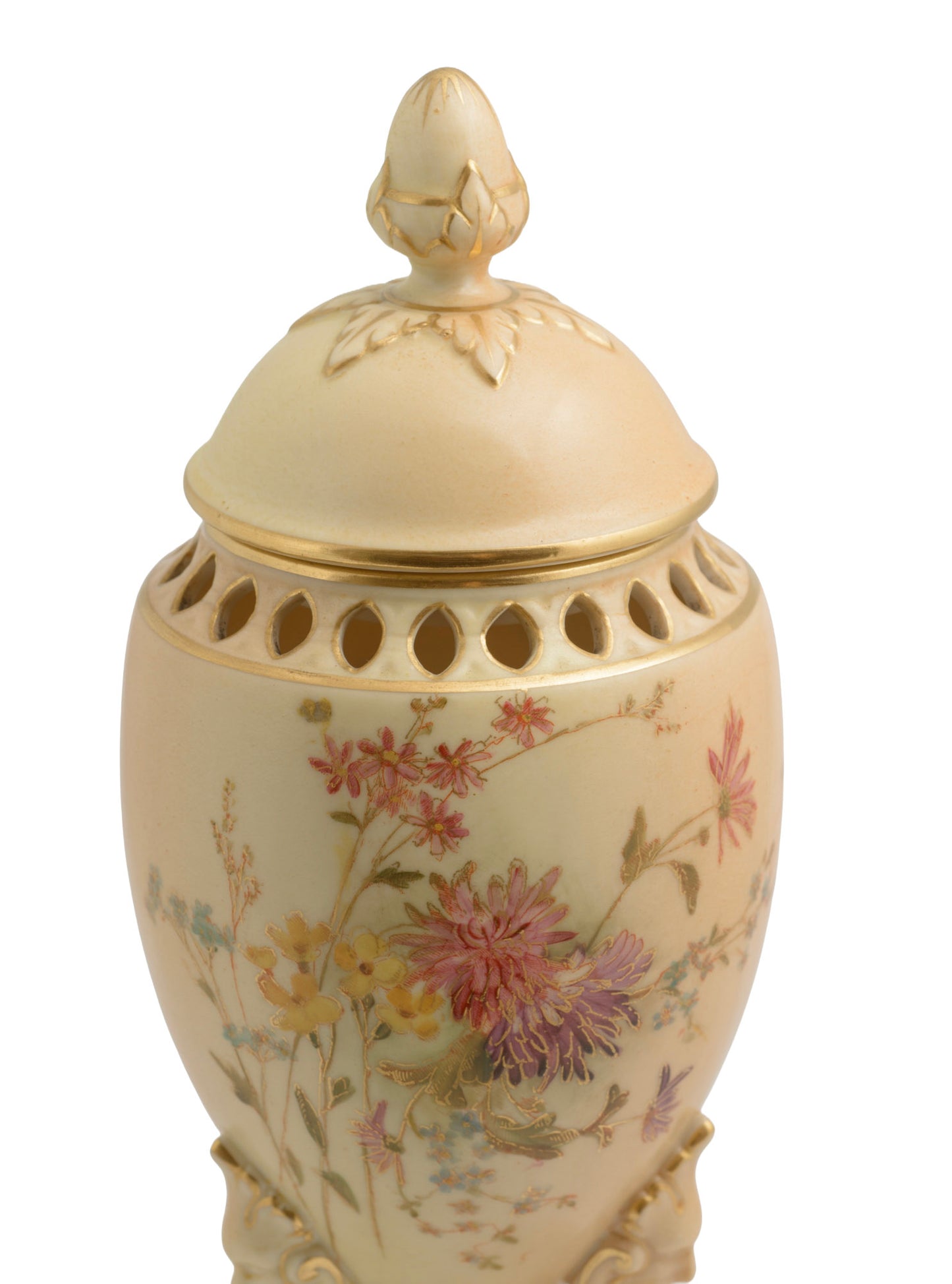 Antique Royal Worcester China Blush Ivory Glaze Pot Pourri Lidded Vase c.1908 (3310)