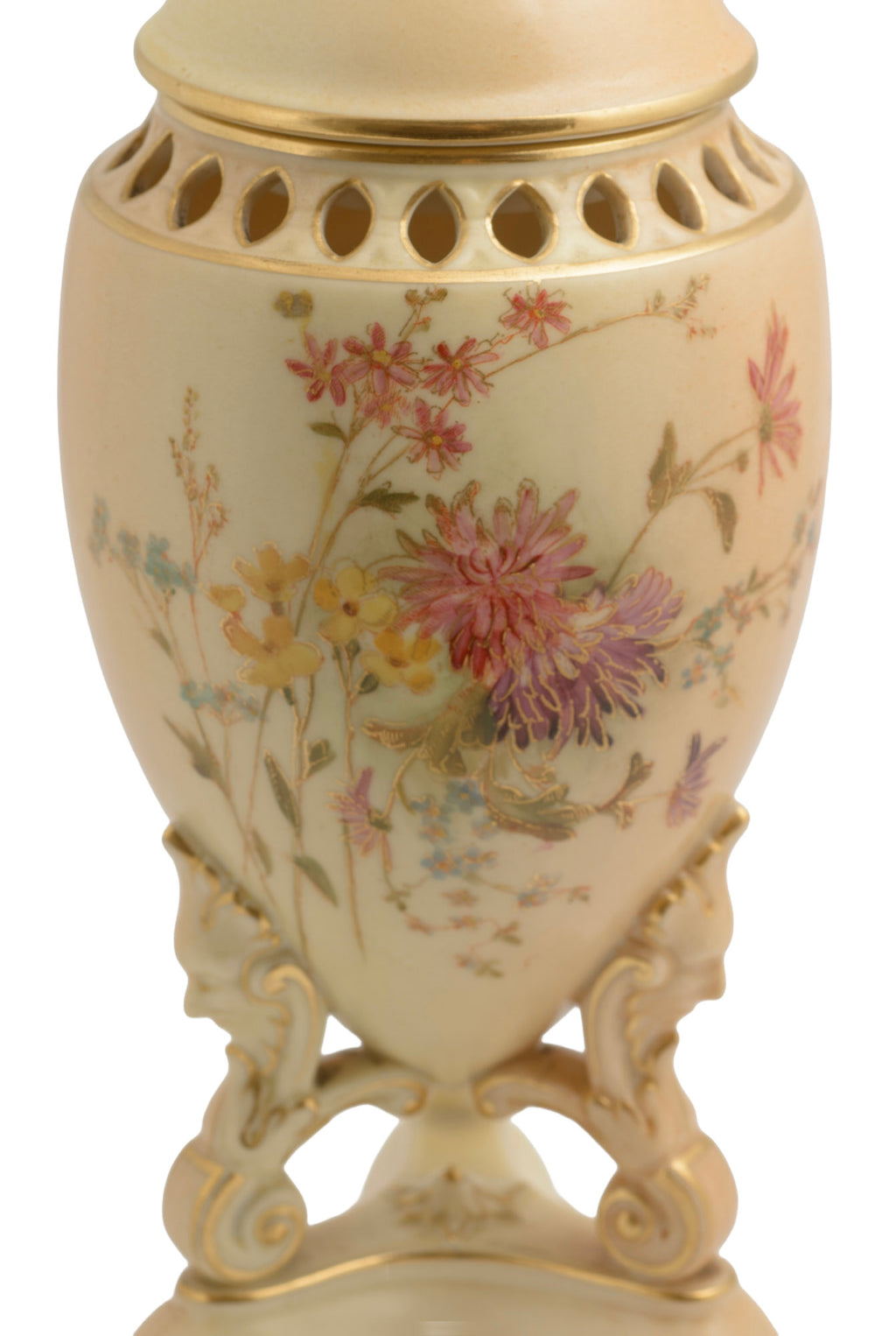 Antique Royal Worcester China Blush Ivory Glaze Pot Pourri Lidded Vase c.1908 (3310)