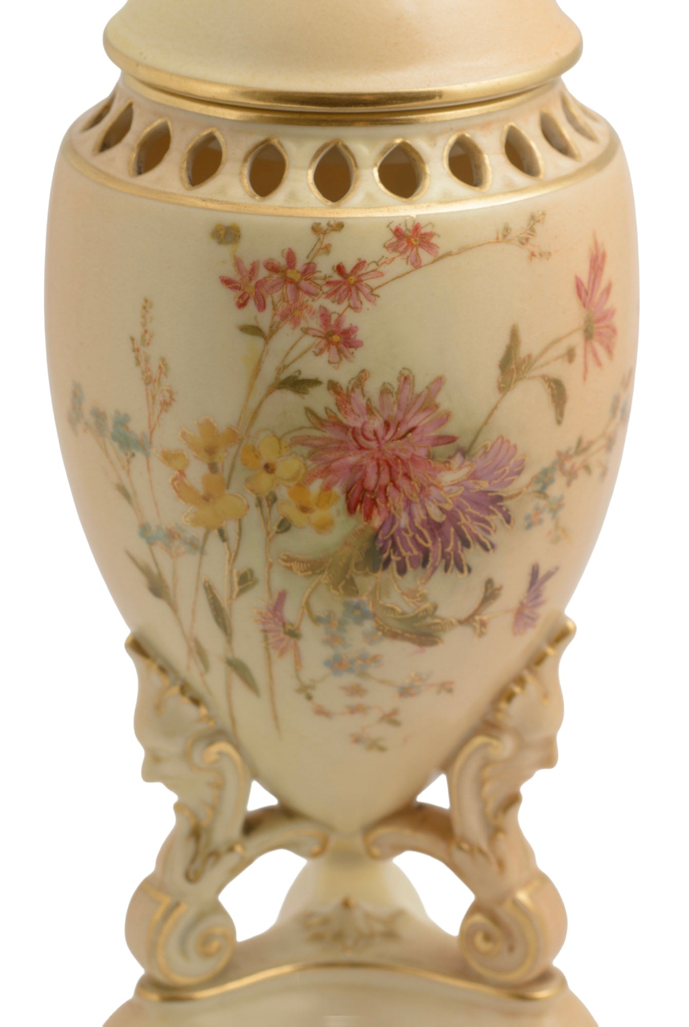 Antique Royal Worcester China Blush Ivory Glaze Pot Pourri Lidded Vase c.1908 (3310)