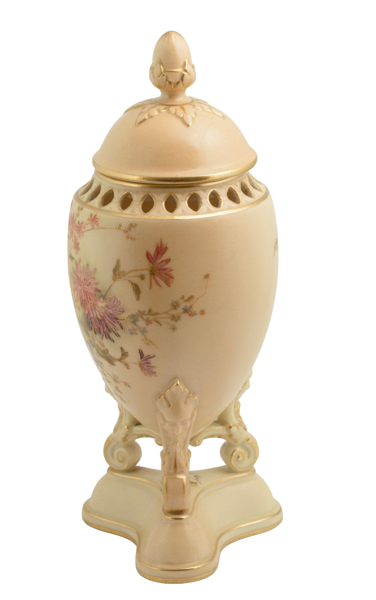 Antique Royal Worcester China Blush Ivory Glaze Pot Pourri Lidded Vase c.1908 (3310)
