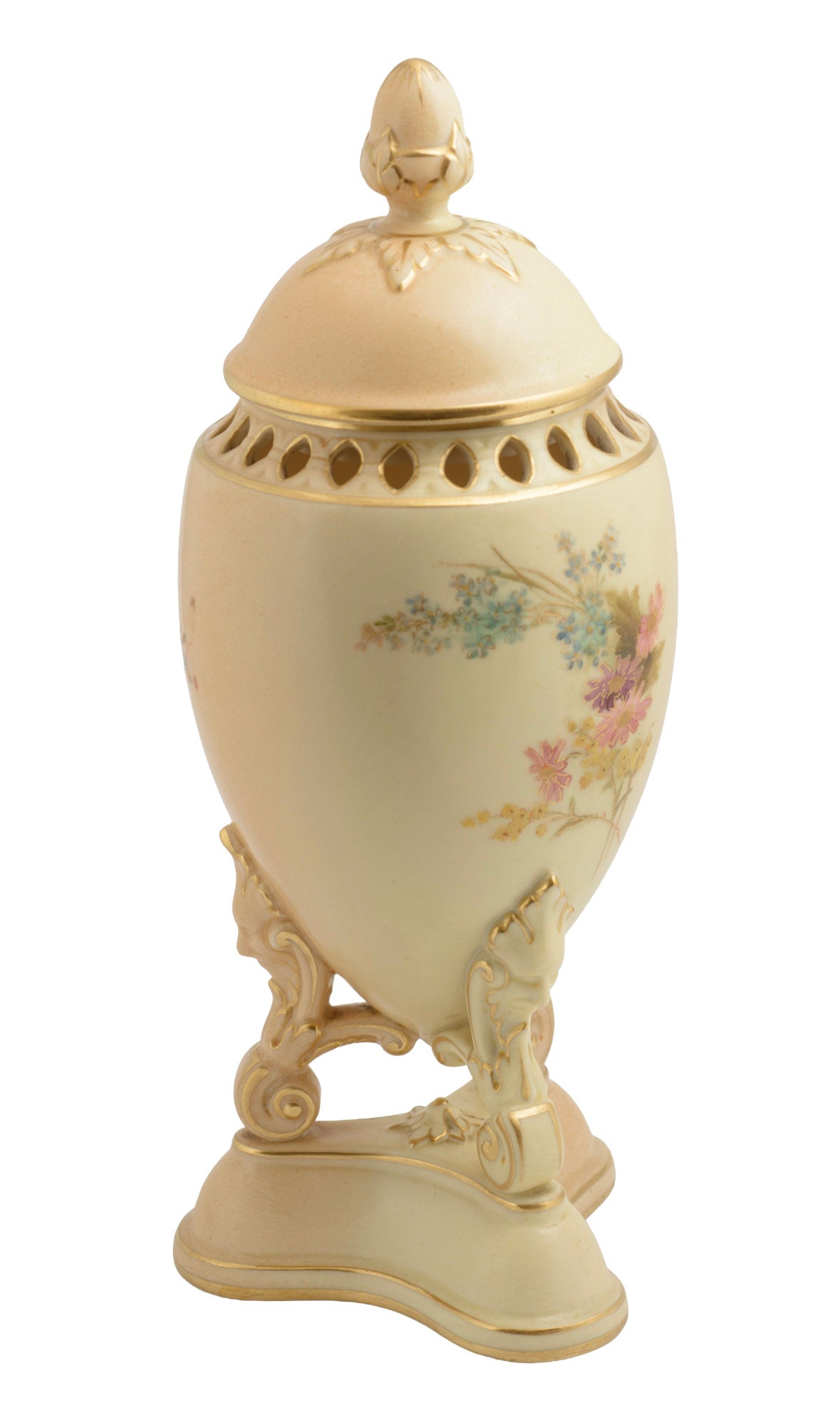 Antique Royal Worcester China Blush Ivory Glaze Pot Pourri Lidded Vase c.1908 (3310)