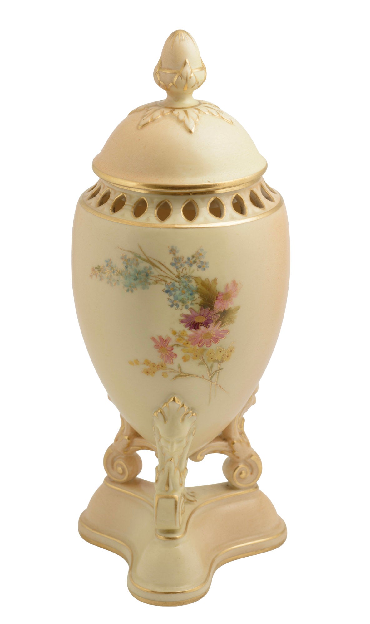 Antique Royal Worcester China Blush Ivory Glaze Pot Pourri Lidded Vase c.1908 (3310)