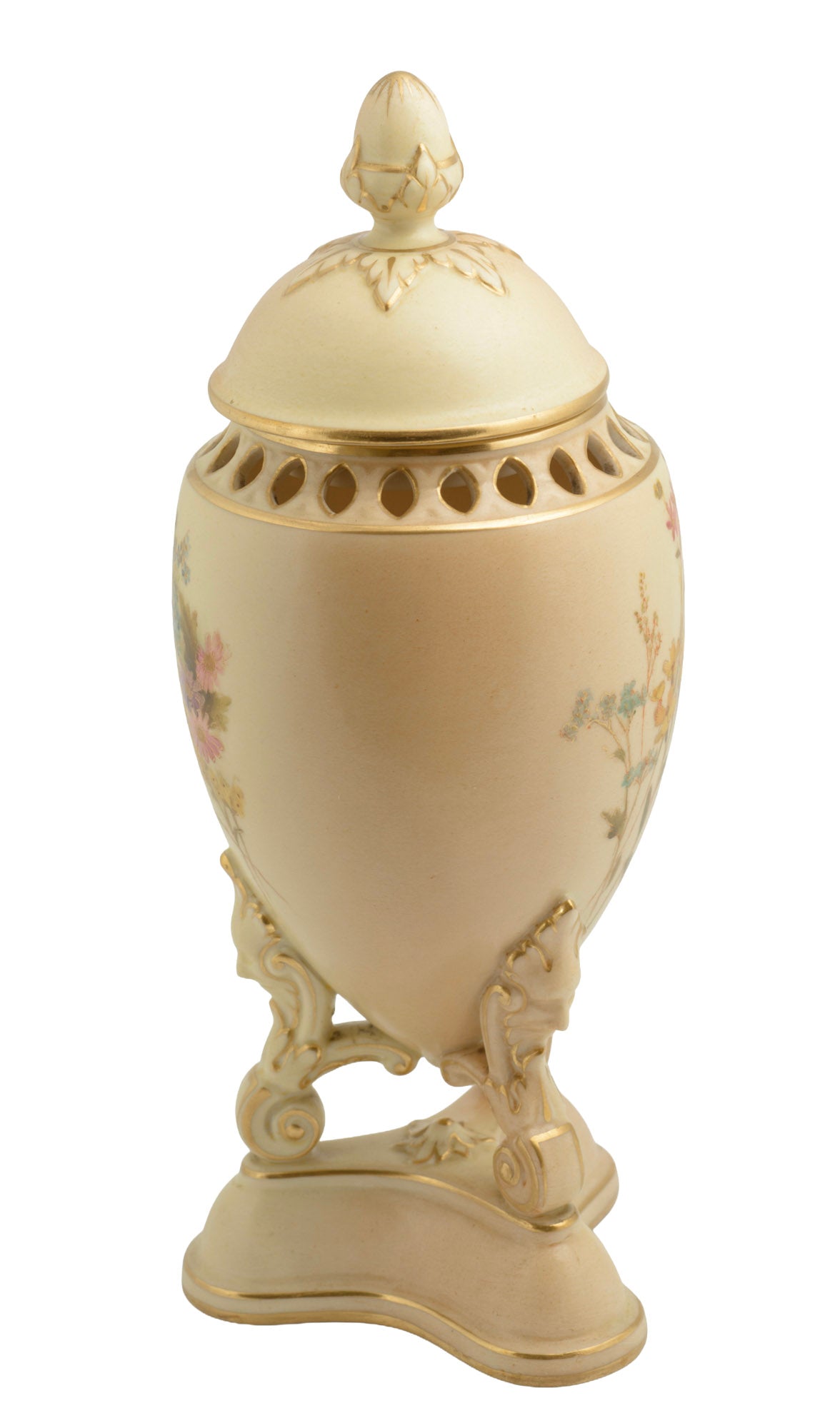 Antique Royal Worcester China Blush Ivory Glaze Pot Pourri Lidded Vase c.1908 (3310)