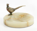 Vintage Art Deco Cold Painted Bronze Pheasant On Green Onyx Dish (3311)