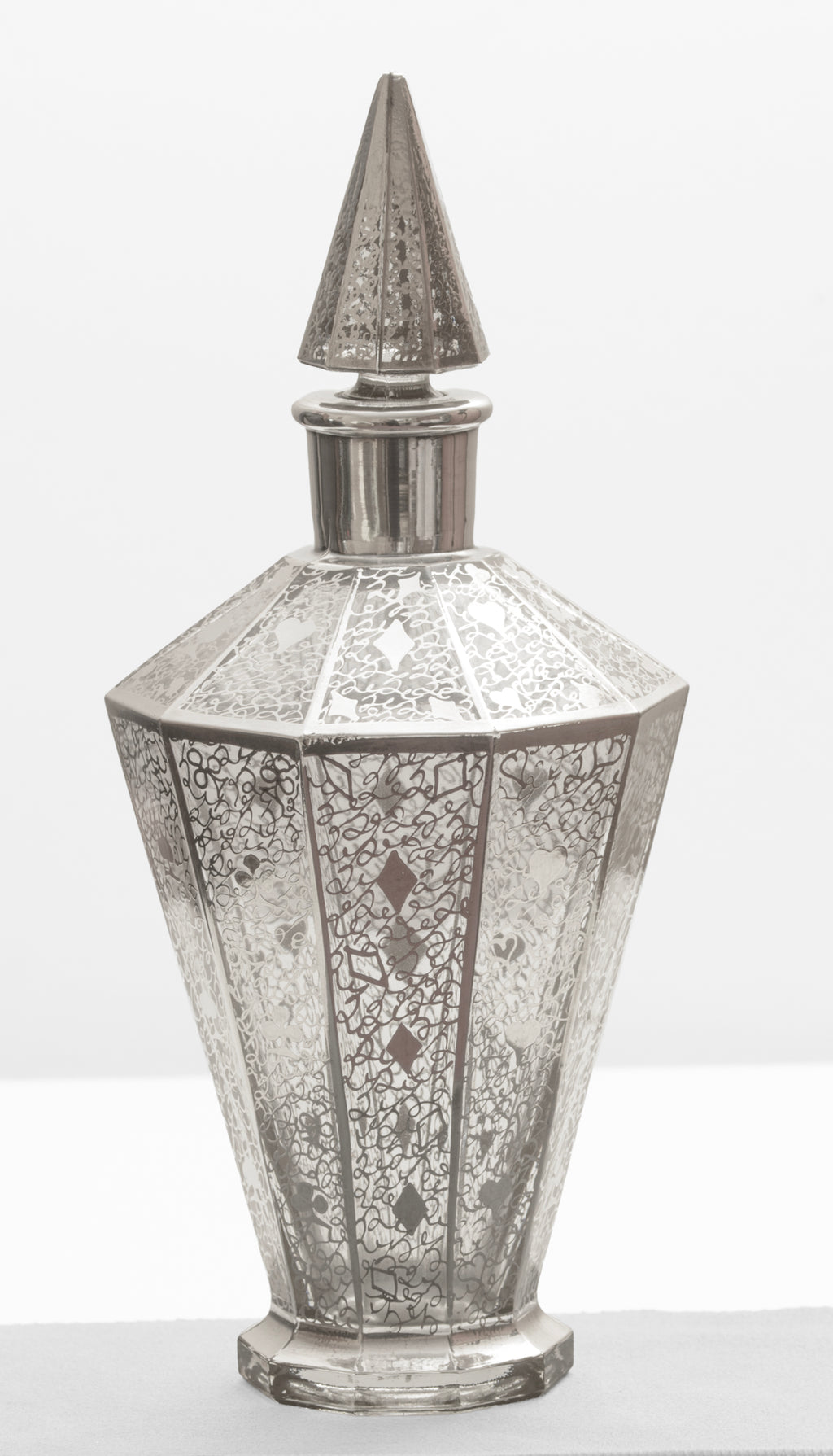 Antique Art Deco Decanter Sterling Silver Overlay Playing Cards Suit Design (3315)