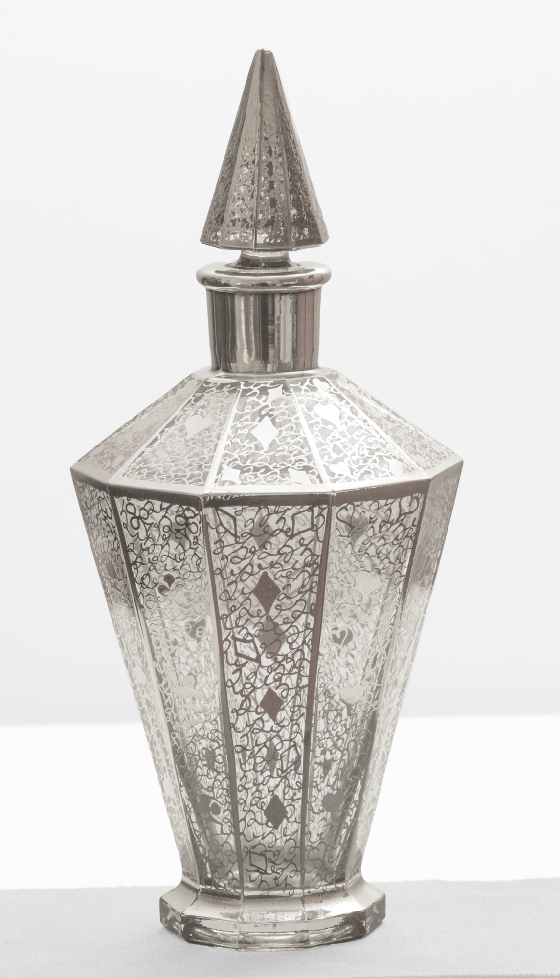 Antique Art Deco Decanter Sterling Silver Overlay Playing Cards Suit Design (3315)