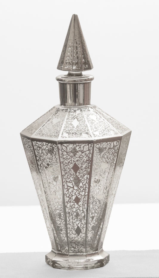 Antique Art Deco Decanter Sterling Silver Overlay Playing Cards Suit Design (3315)