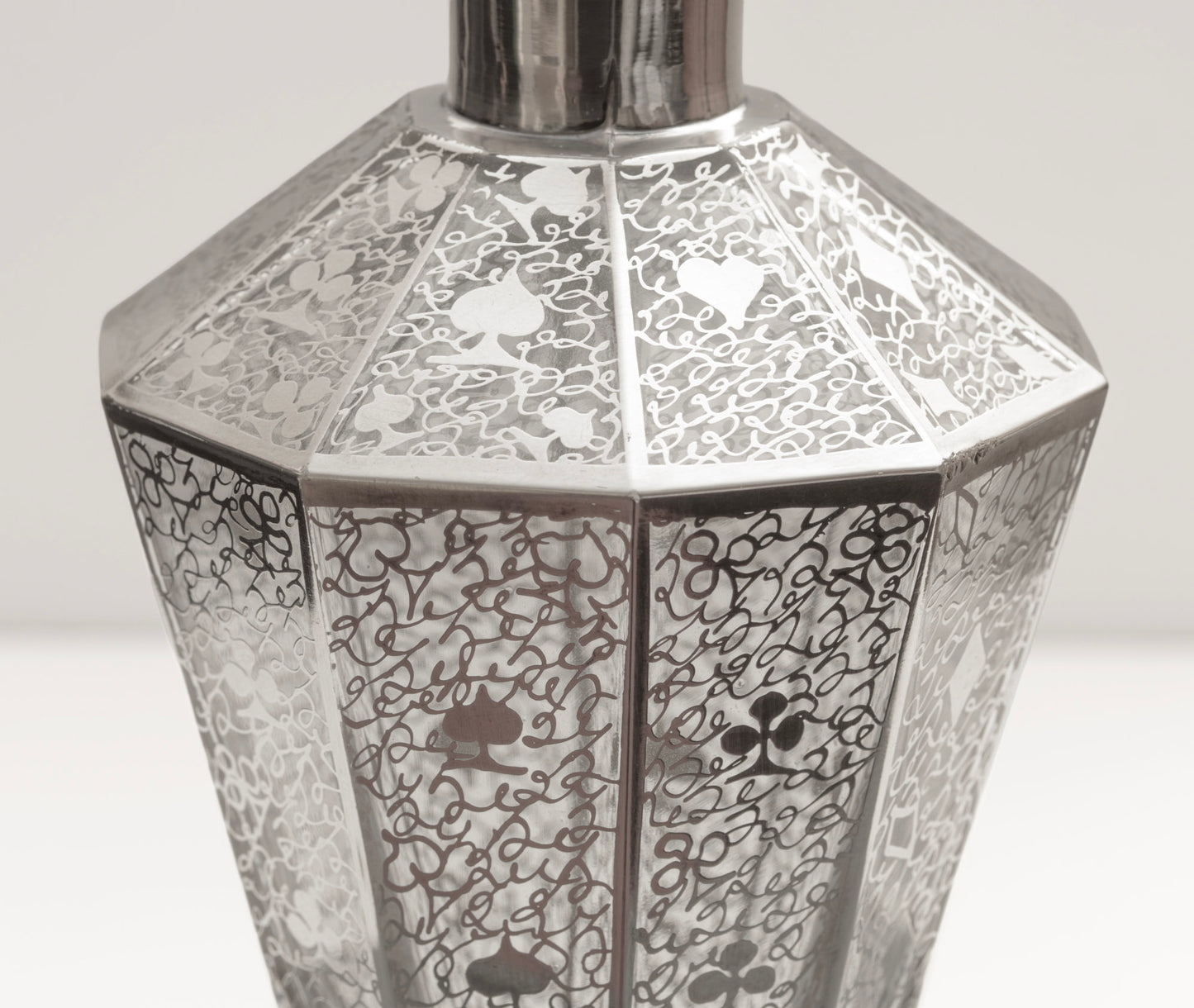 Antique Art Deco Decanter Sterling Silver Overlay Playing Cards Suit Design (3315)