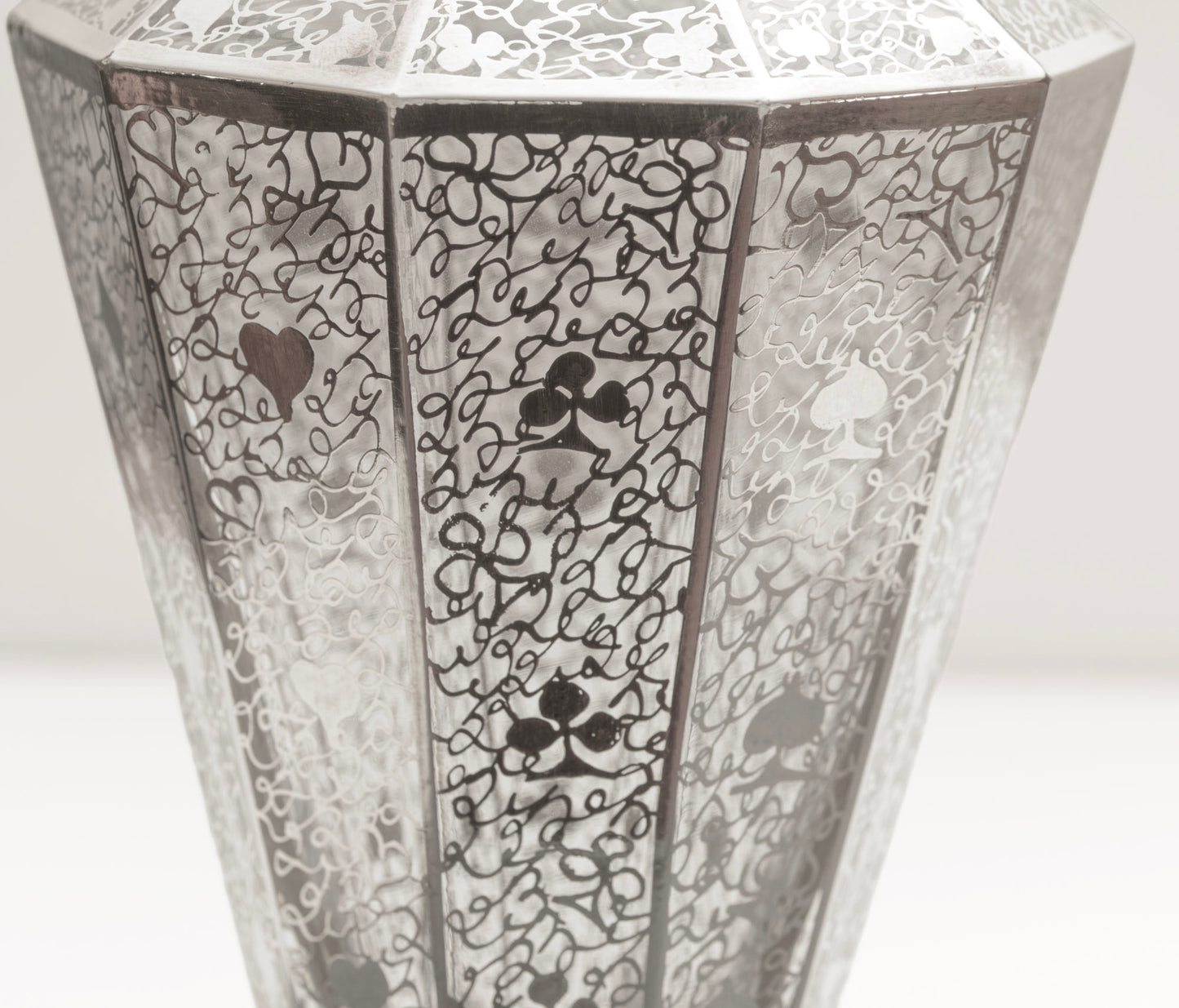 Antique Art Deco Decanter Sterling Silver Overlay Playing Cards Suit Design (3315)