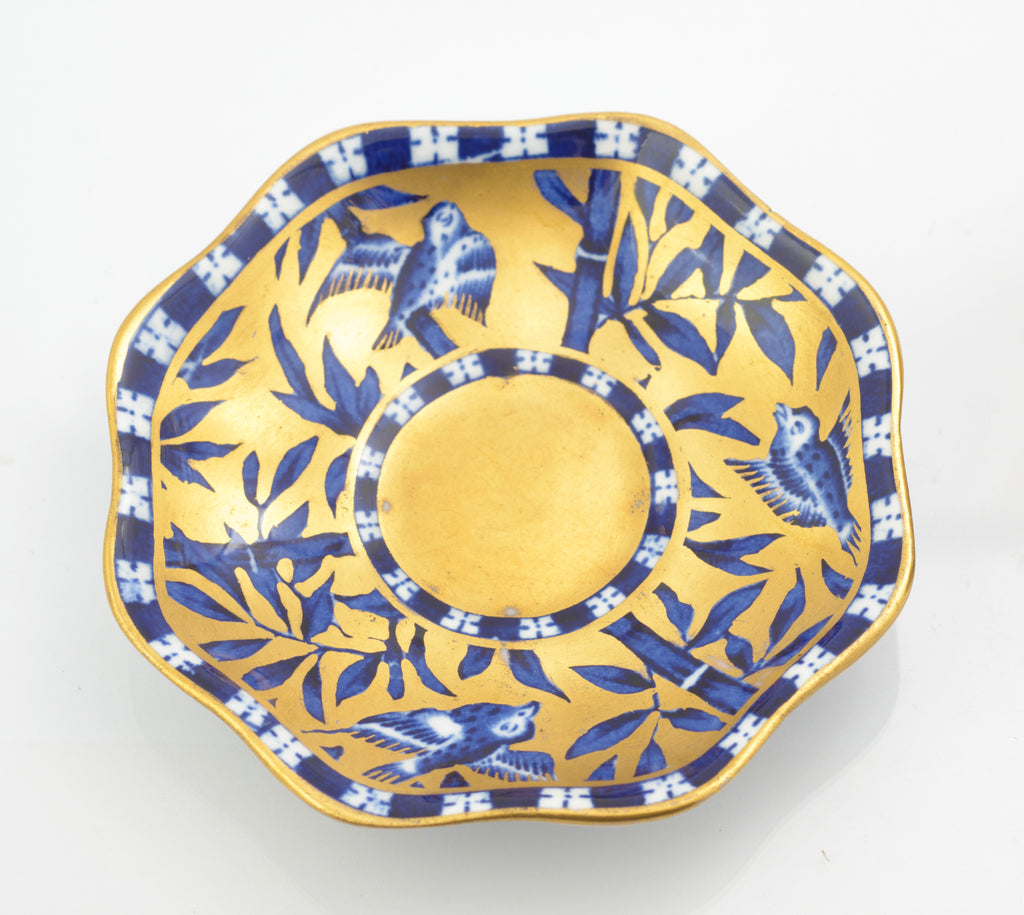Antique Coalport Japanese Grove Fluted Demi-Tasse Cup & Saucer Blue/Gilt (3320)