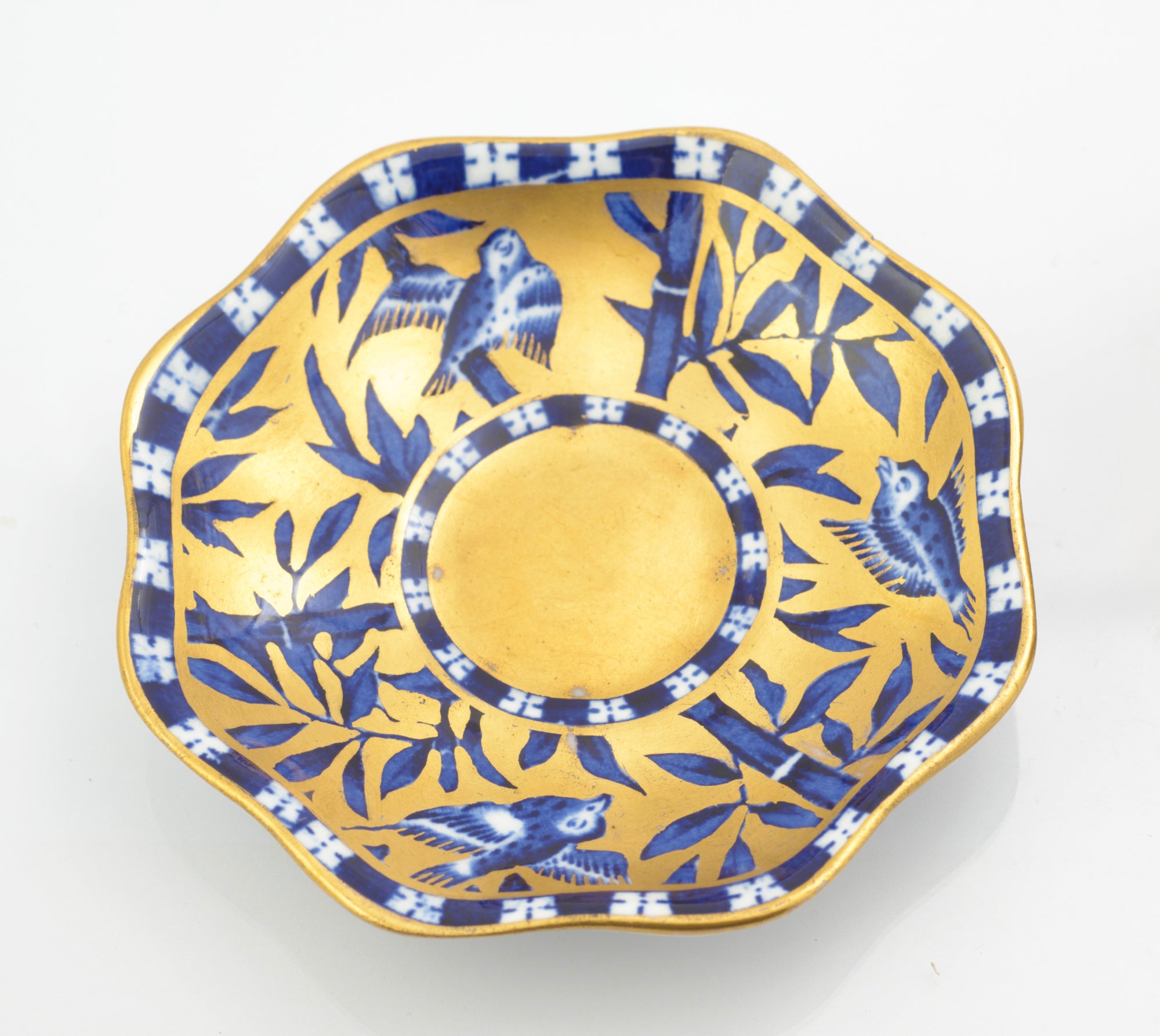 Antique Coalport Japanese Grove Fluted Demi-Tasse Cup & Saucer Blue/Gilt (3320)