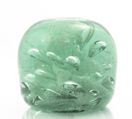Antique Victorian Rare J Kilner Wakefield Green Glass Dump Bubble Paperweight (3322)