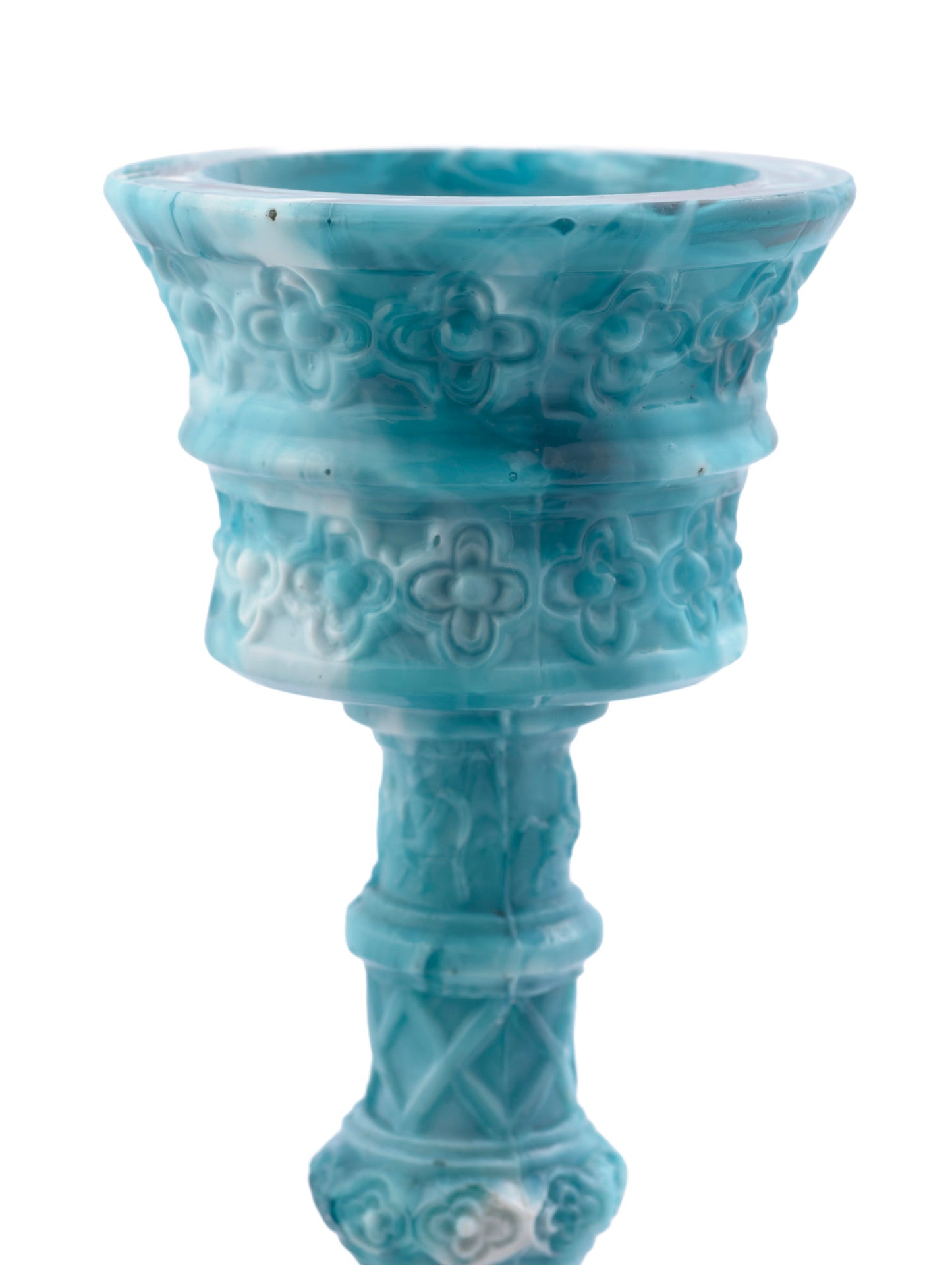 Antique Sowerby Blue Malachite / Slag Glass Candlestick Press Moulded Victorian (3326)