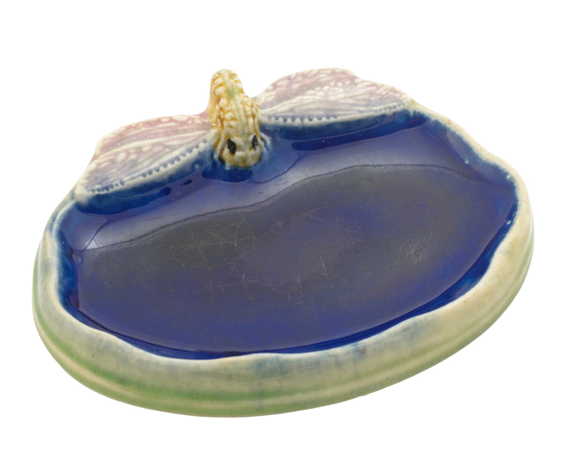 Antique Royal Doulton For Wright's Coaltar Soap Dragonfly Majolica Dish (2227)