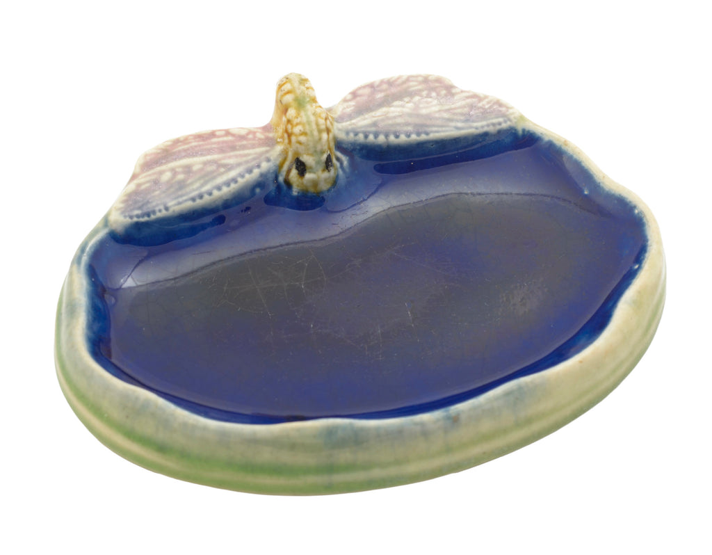 Antique Royal Doulton For Wright's Coaltar Soap Dragonfly Majolica Dish (2227)