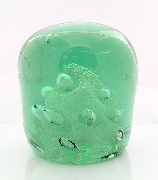 Antique Victorian Green Glass Dump Paperweight Foil Column & Air Bubbles (3337)