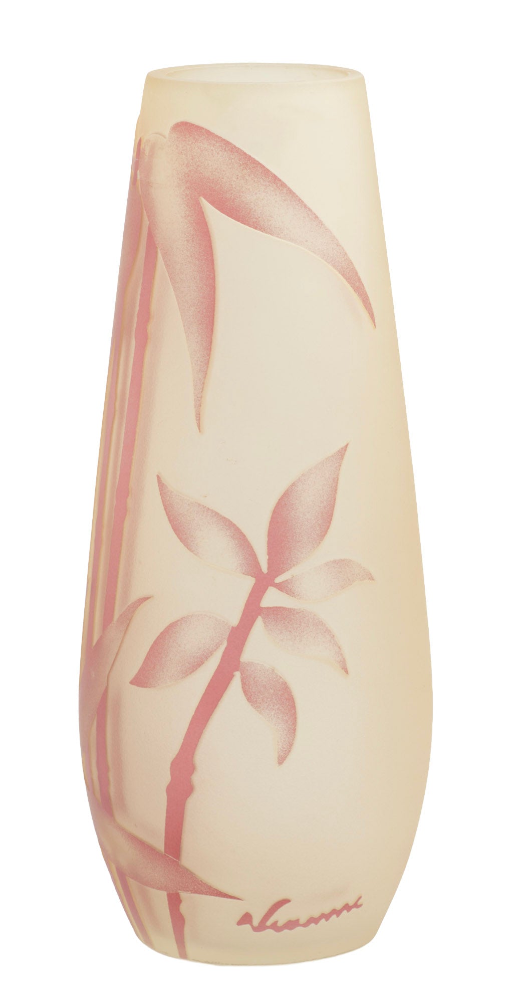 Vintage French de Vianne Cameo Art Glass Vase Mid Century Bamboo Design (3338)