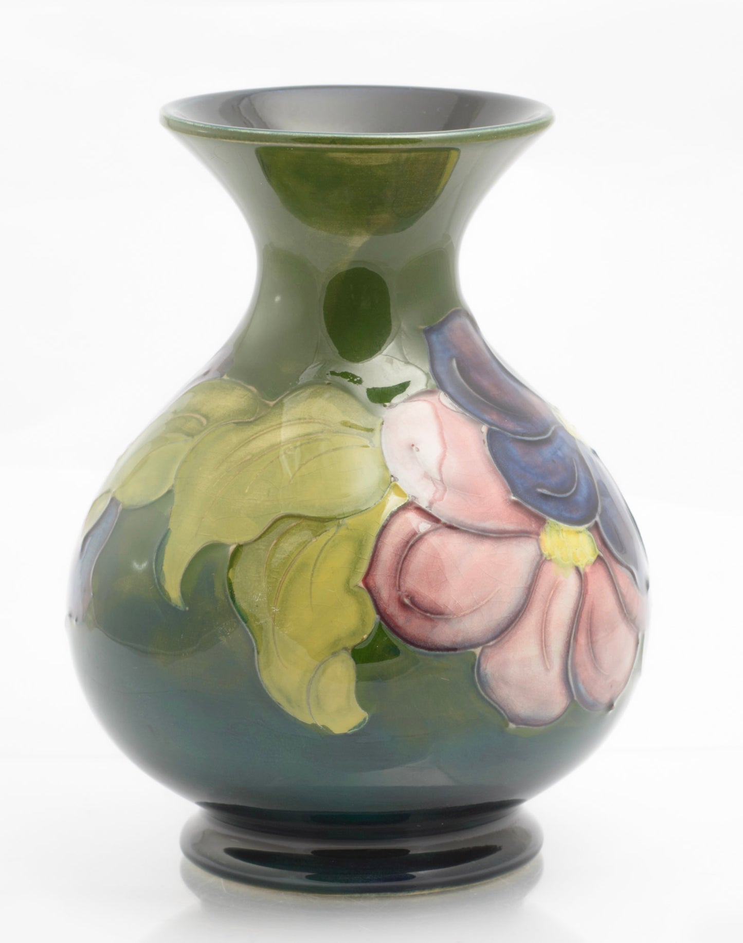 Vintage Moorcroft Tubelined Clematis Pattern Art Pottery Vase Green / Blue(3343)
