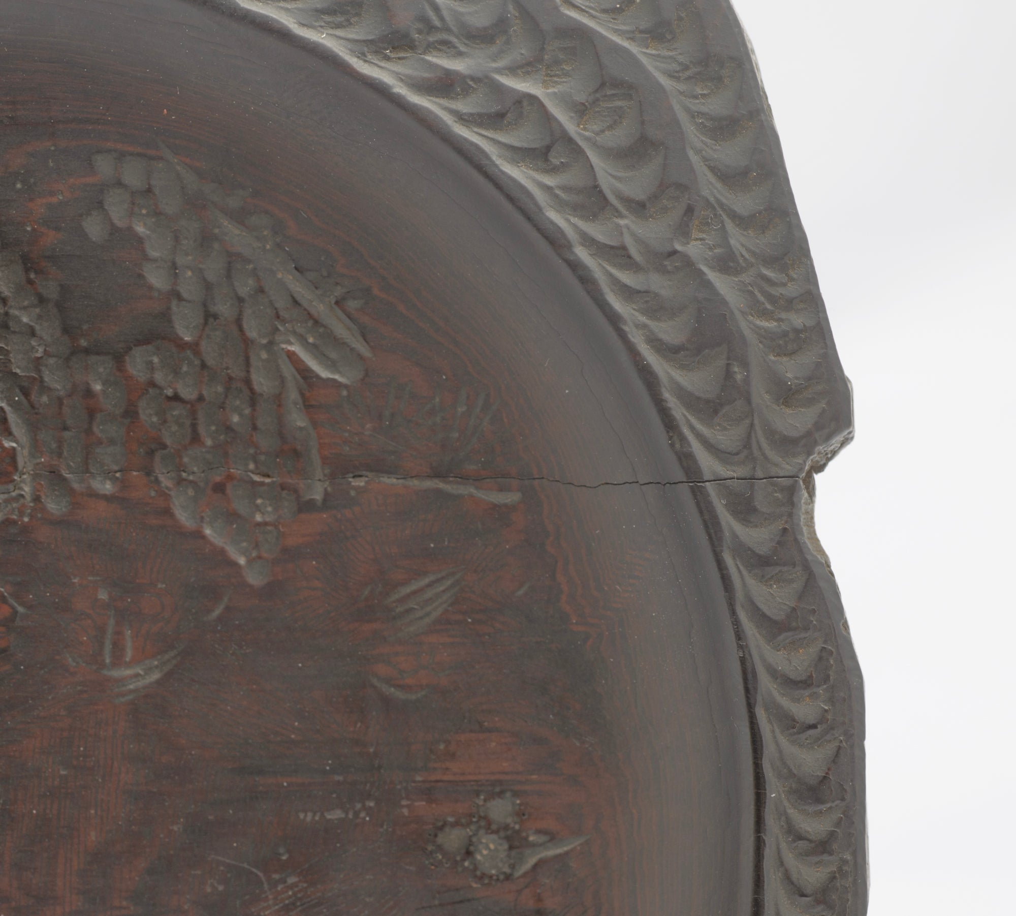 Vintage/Antique Chinese Carved Zitan Wood Dish With Signed Panel (3344)