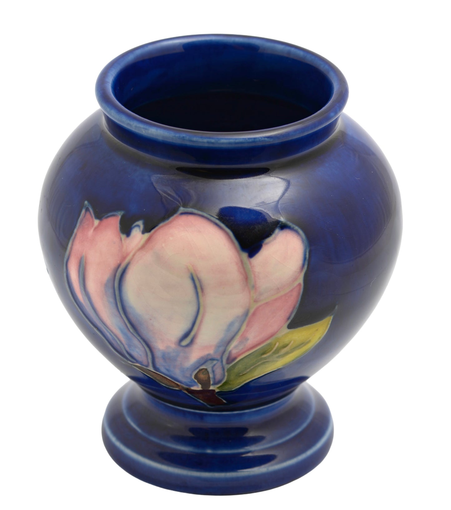 Vintage Moorcroft Tubelined Pottery Vase Magnolia Pattern Blue Ground (3349)