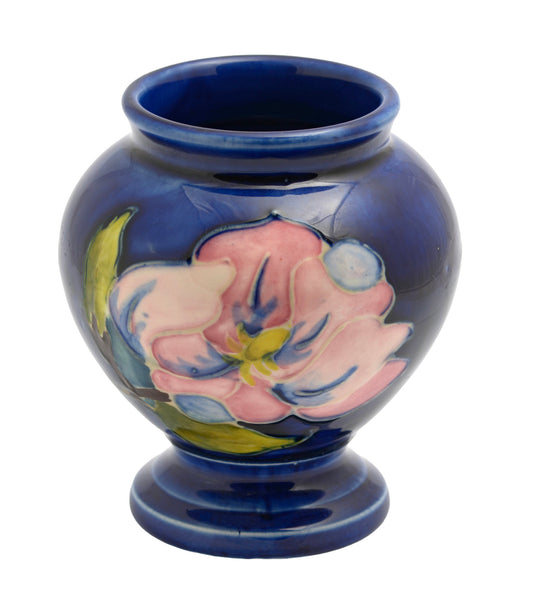 Vintage Moorcroft Tubelined Pottery Vase Magnolia Pattern Blue Ground (3349)