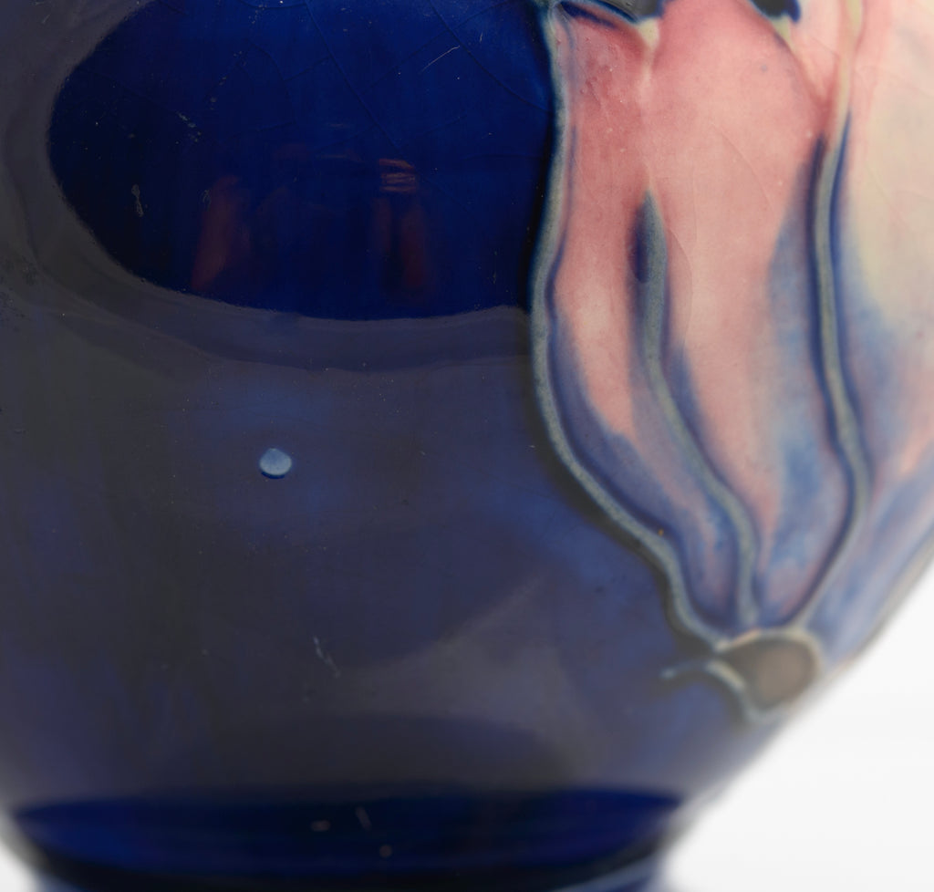 Vintage Moorcroft Tubelined Pottery Vase Magnolia Pattern Blue Ground (3349)