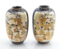 Pair Antique Japanese Satsuma Ware Pottery Mini Vases By Hododa (3359)