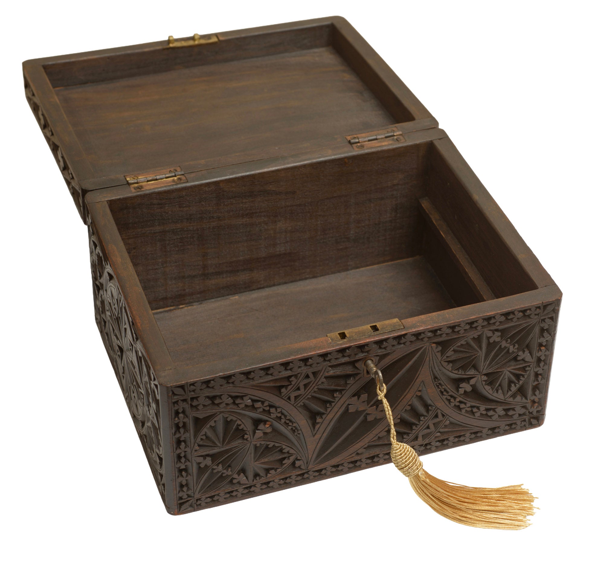 Antique Carved Wood Box Welsh Design + Lincolnshire Imp (3363)