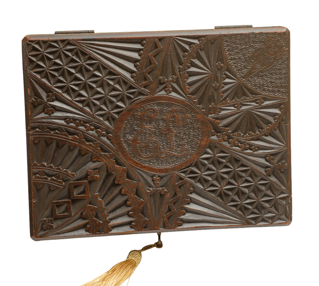 Antique Carved Wood Box Welsh Design + Lincolnshire Imp (3363)