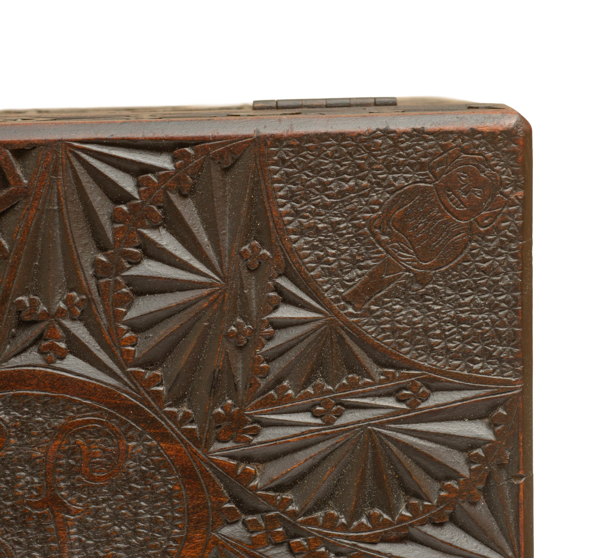 Antique Carved Wood Box Welsh Design + Lincolnshire Imp (3363)
