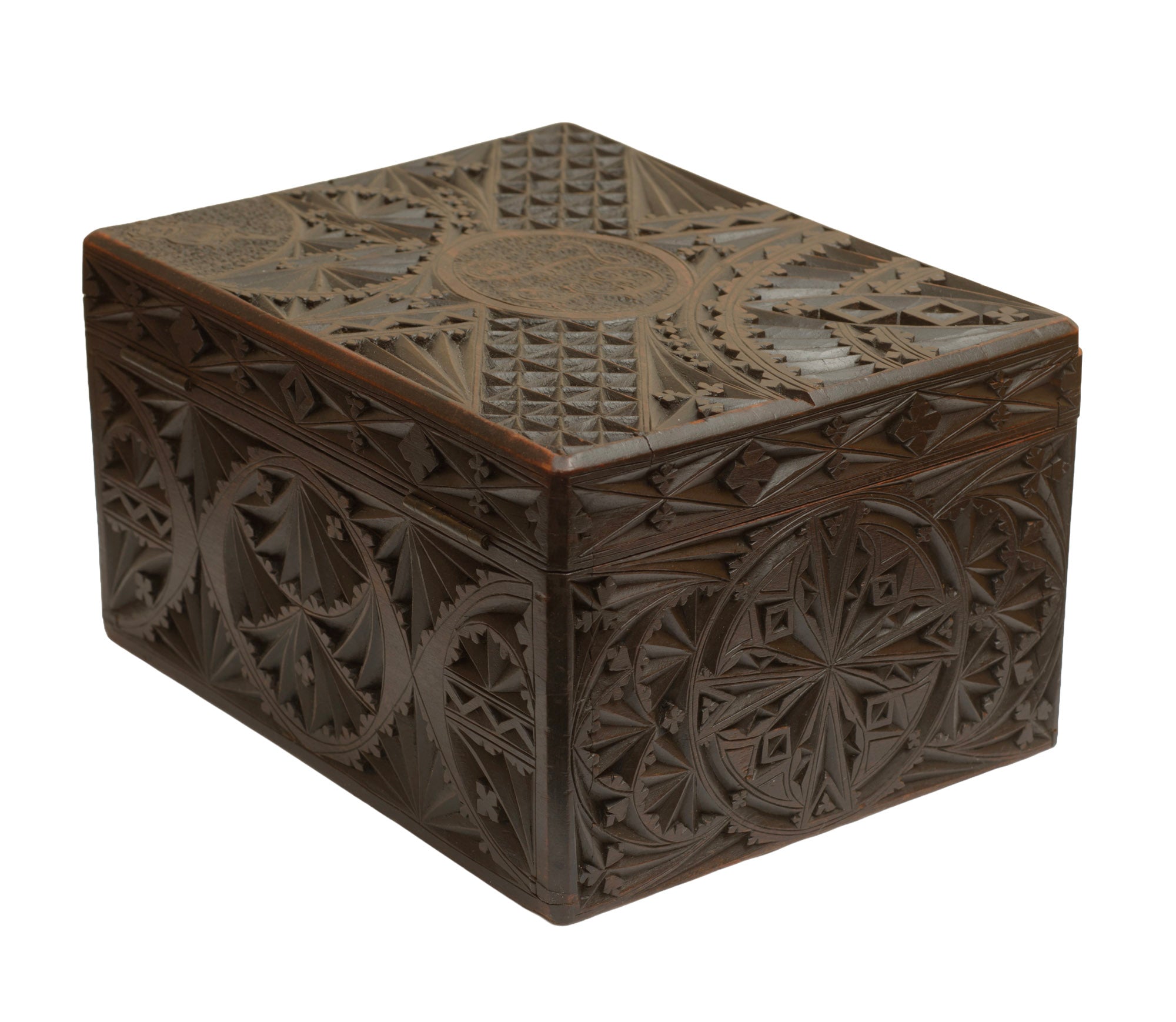 Antique Carved Wood Box Welsh Design + Lincolnshire Imp (3363)