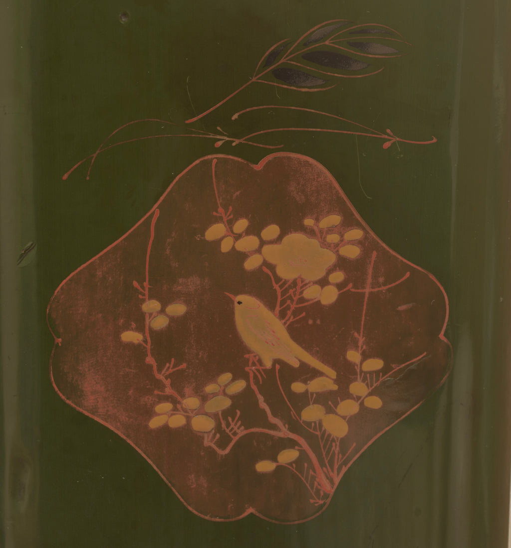 Antique Japanese Green Lacquer Box With Lock Gilt Panels c.1910 (3365)