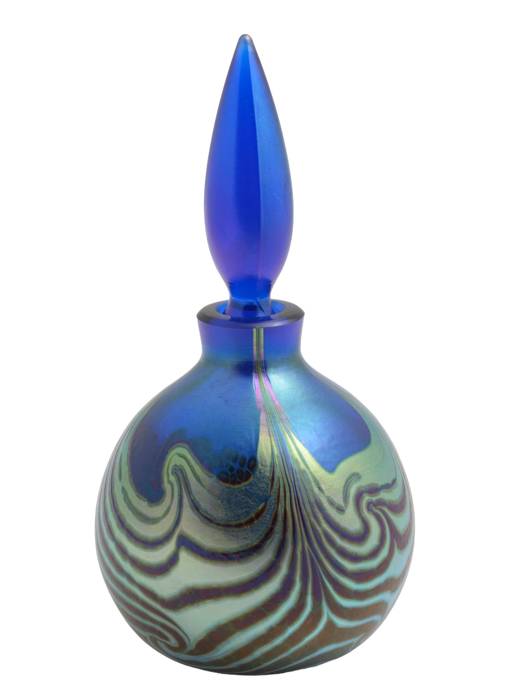 Vintage Ocra Art Glass Perfume / Scent Bottle Cobalt Blue & Iridescent Pattern (3366)
