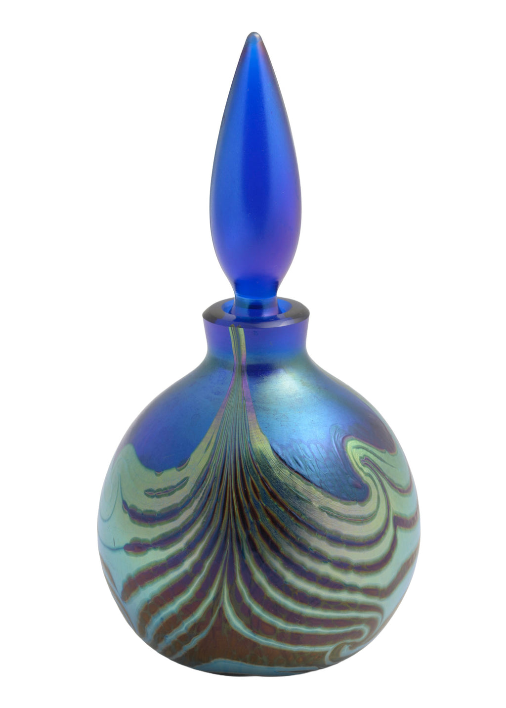 Vintage Ocra Art Glass Perfume / Scent Bottle Cobalt Blue & Iridescent Pattern (3366)