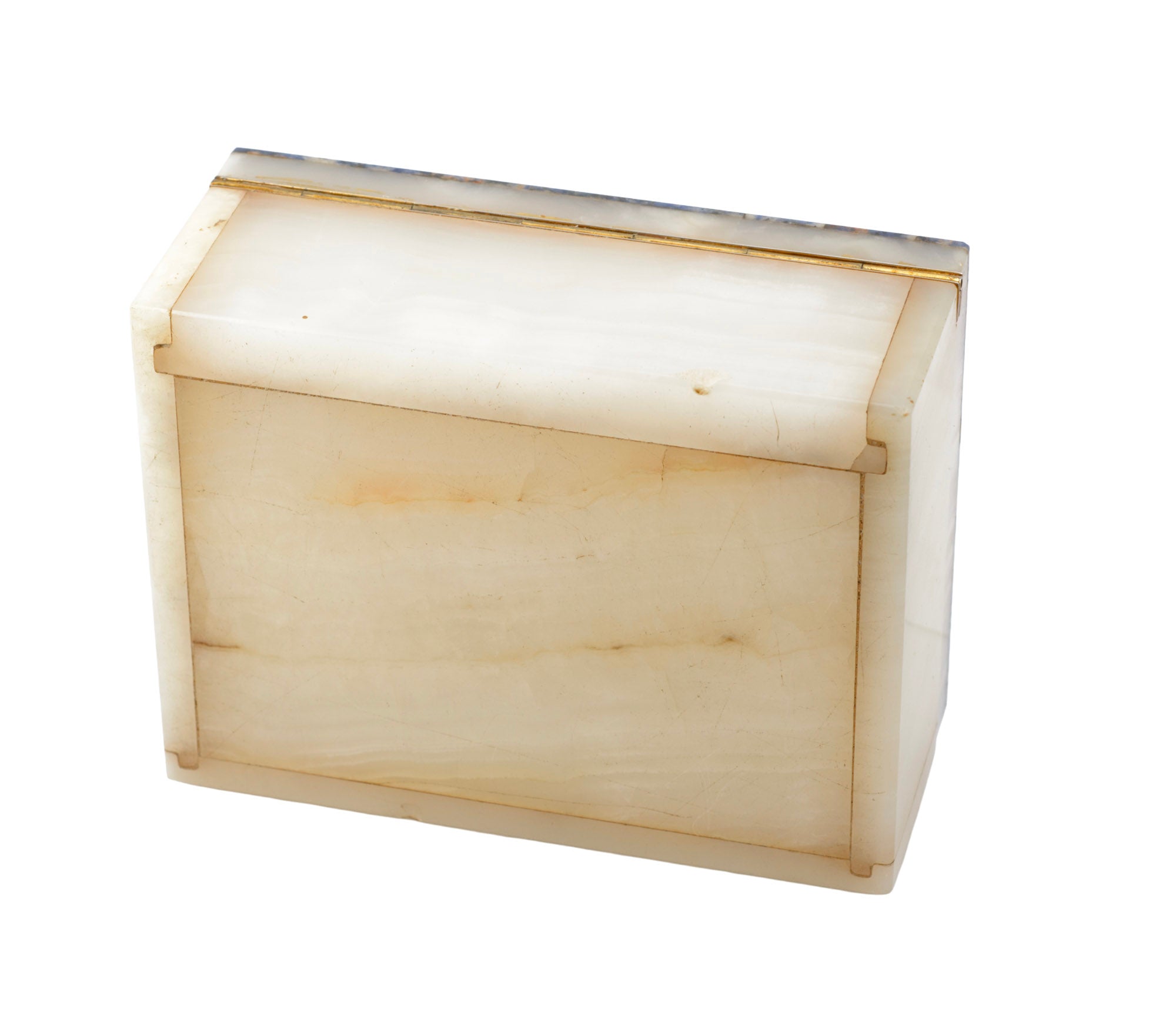 Art Deco white onyx desk box - detail of natural banding and veining in translucent onyx panels, c.1930