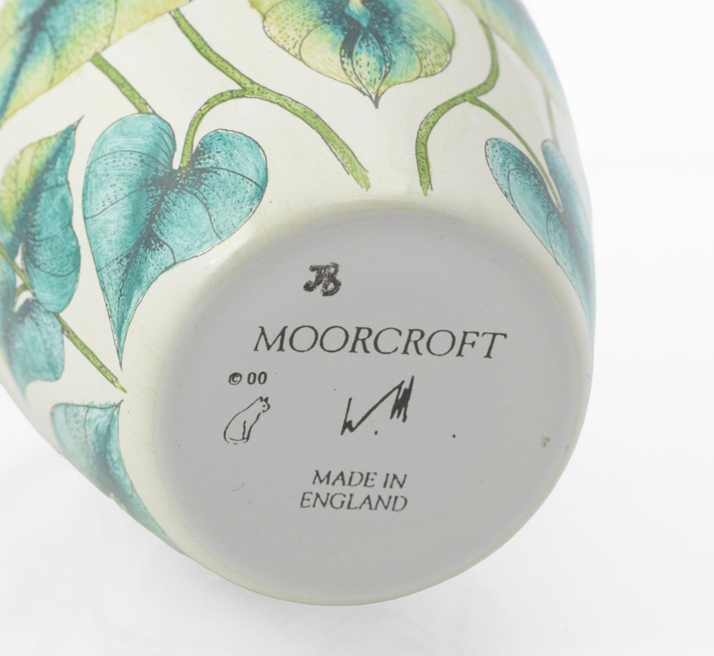 Moorcroft Enamels miniature vase base showing factory mark, copyright 2000 date code, WM facsimile signature, painter initials JB and Made in England mark
