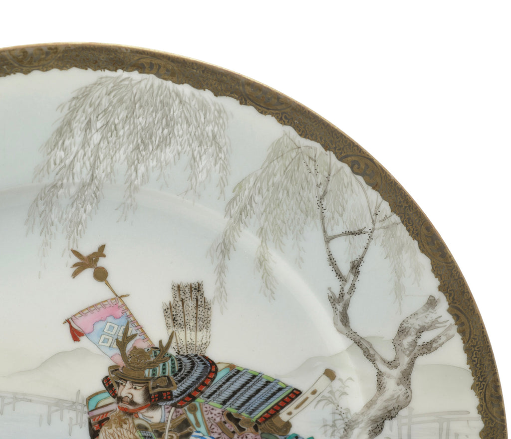 Antique Japanese Yokohama-e Porcelain Plate - Samurai on Horseback - Meiji Period - Signed Ikkei - 3371