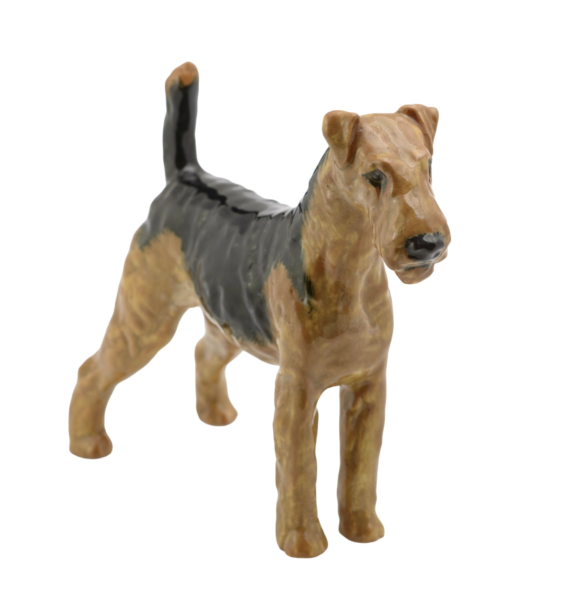 Royal Doulton Airedale Terrier HN1024 figure - rear three quarter view showing black saddle and tan flanks