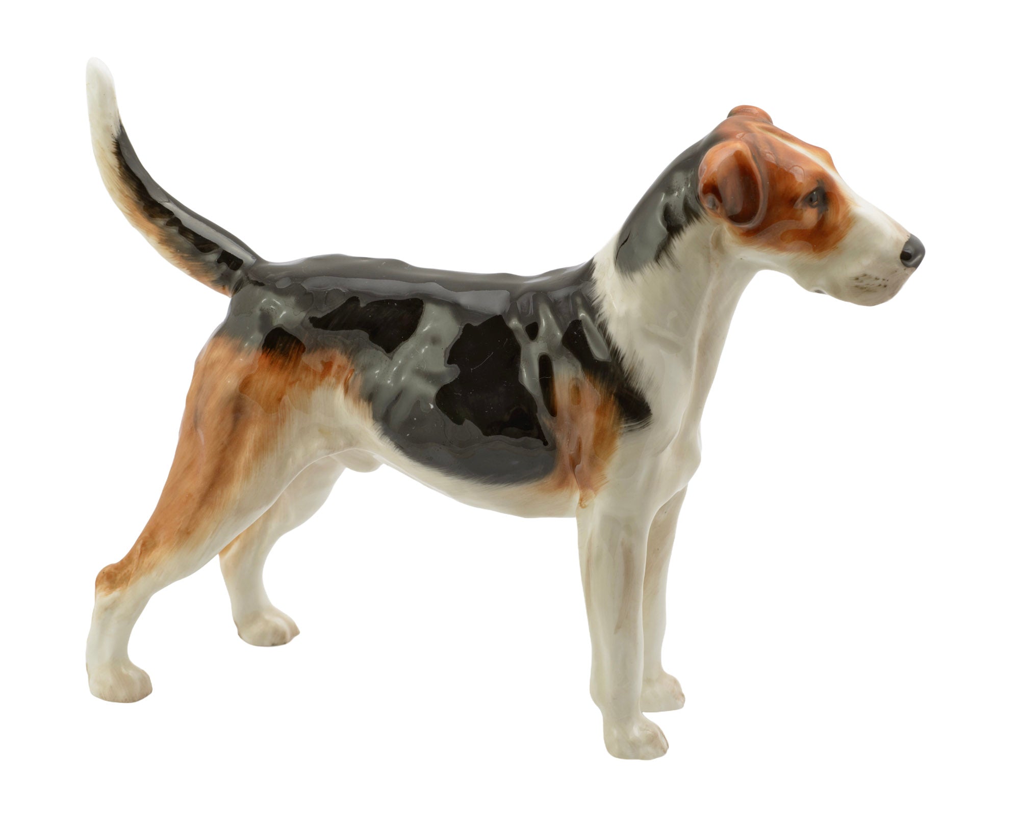 Royal Doulton English Foxhound HN1026 Ch. Tring Rattler figure - close up of head showing hand painted facial features and russet markings