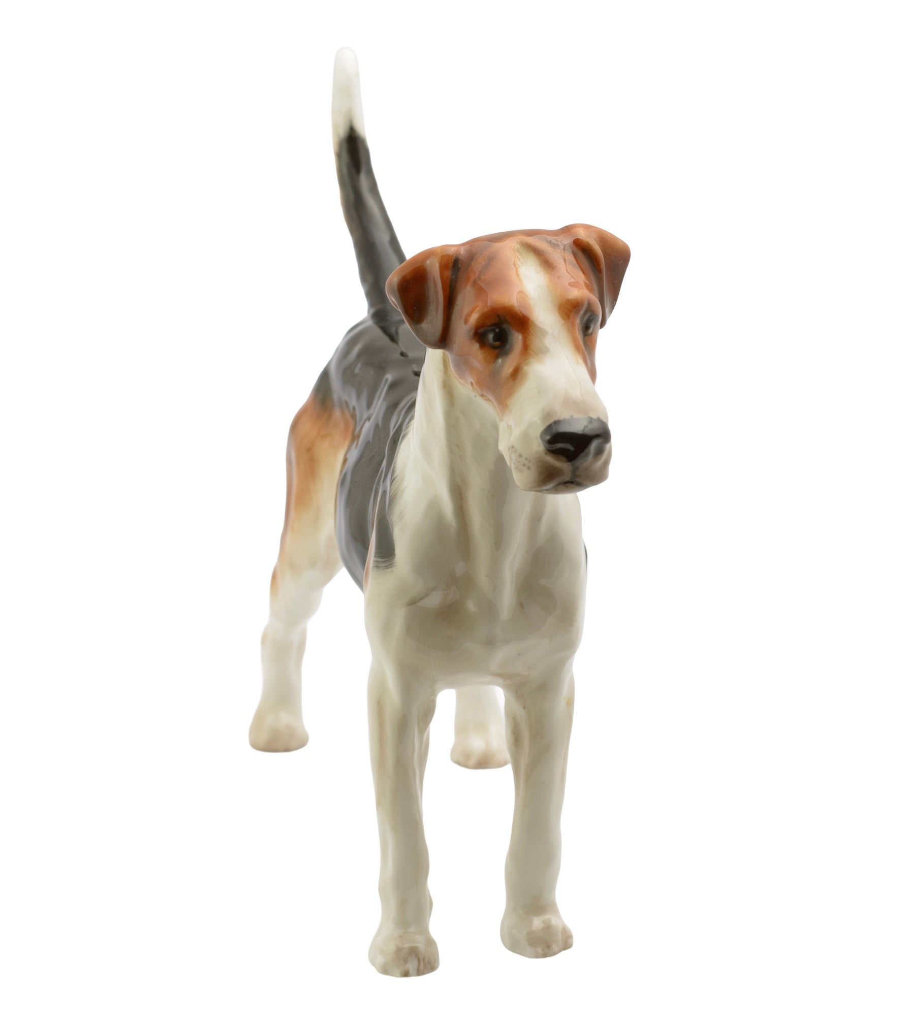 Royal Doulton English Foxhound HN1026 Ch. Tring Rattler figure - rear three quarter view showing black saddle markings and russet flanks