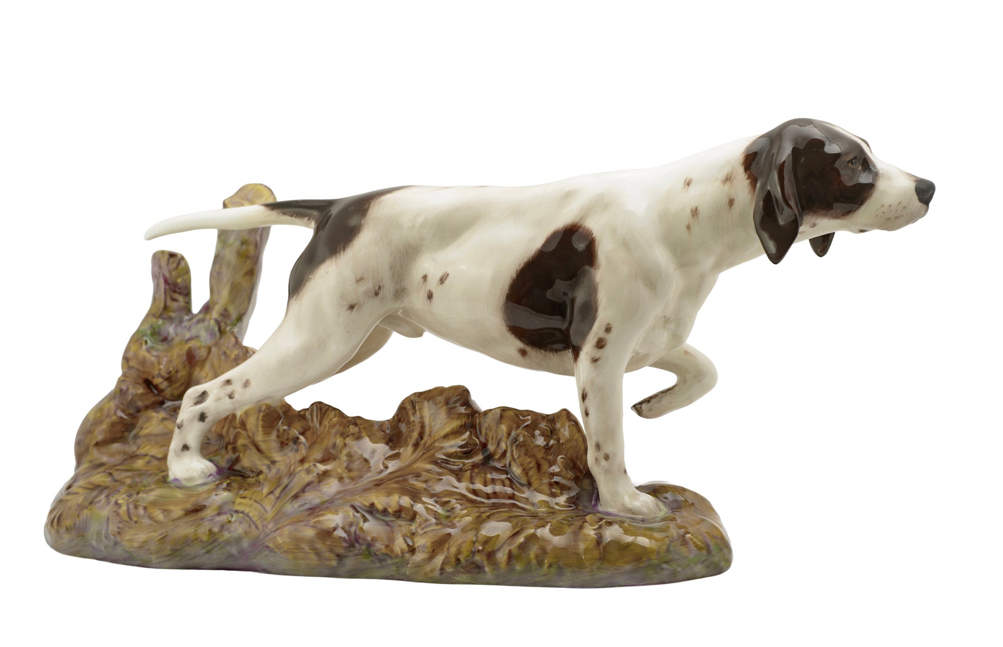 Royal Doulton Pointer dog figure HN2624 - right side profile showing white and dark brown speckled coat and tail held level