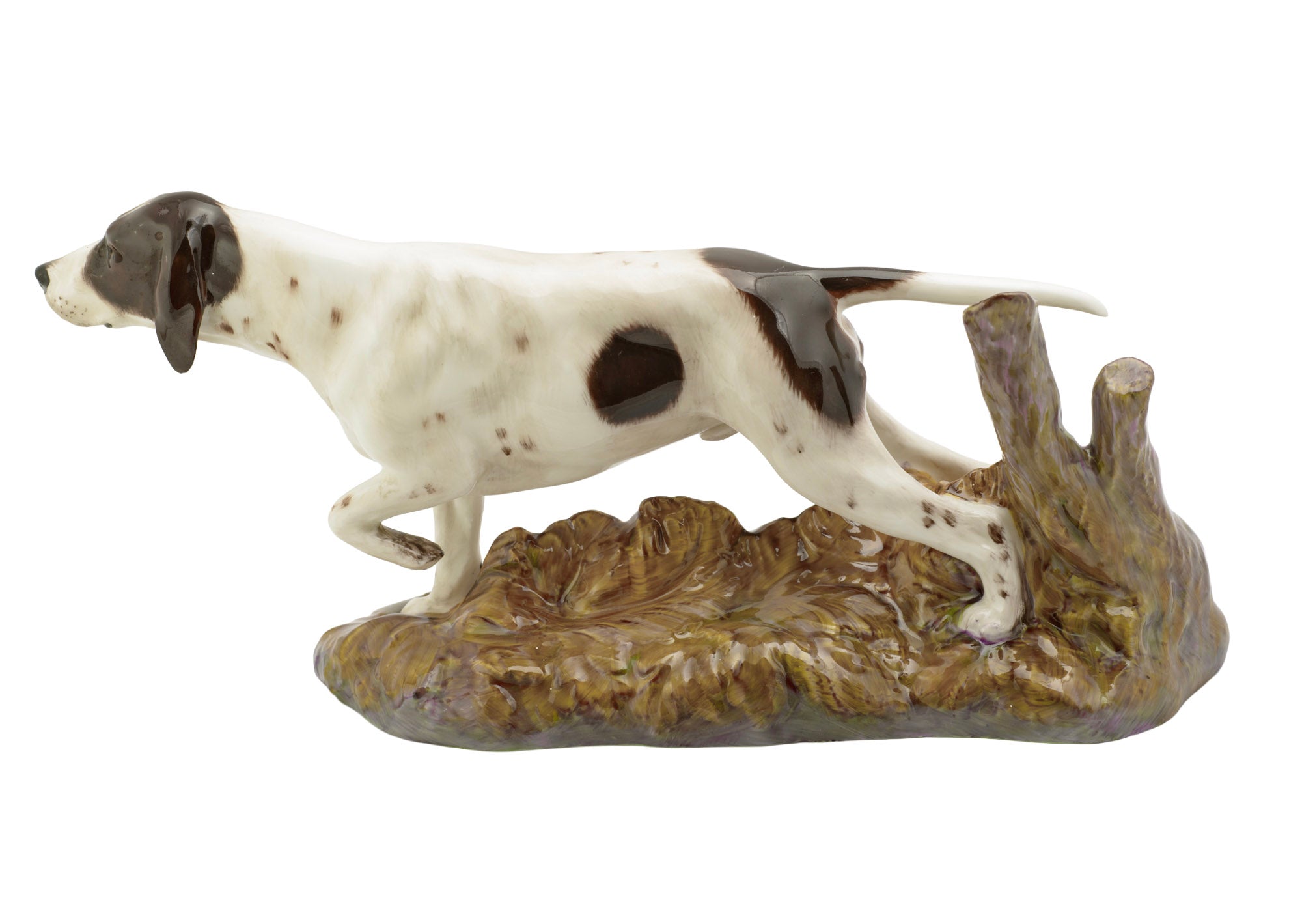 Royal Doulton Pointer dog figure HN2624 - rear three quarter view showing speckled markings across coat and naturalistic oval base
