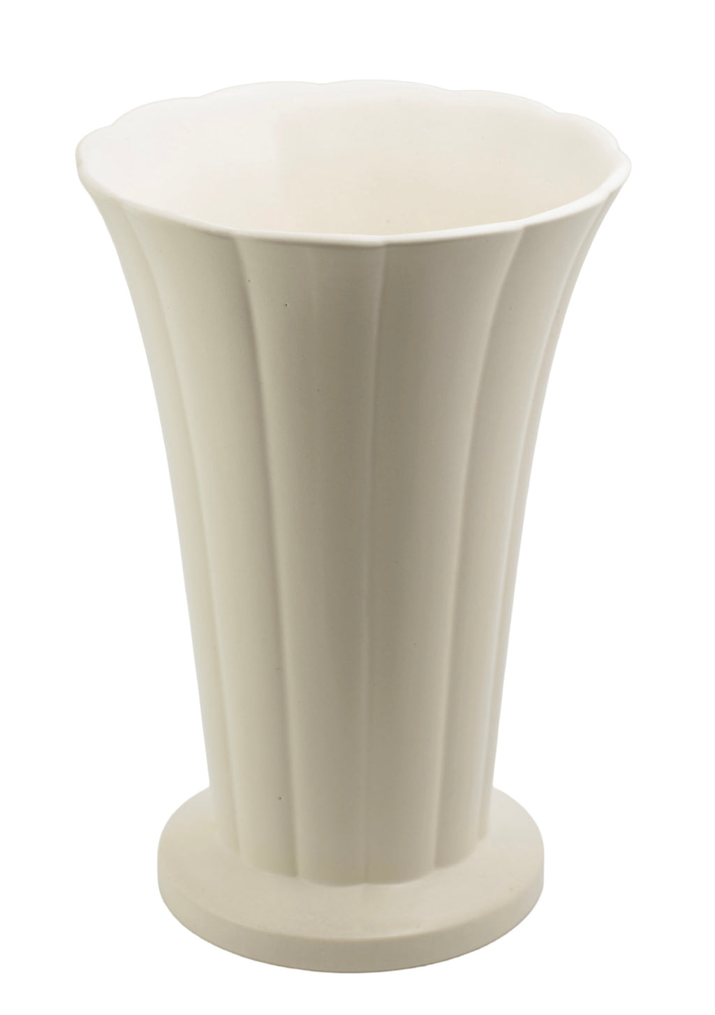Wedgwood Keith Murray cream glazed fluted vase - alternative full view showing even vertical fluting and architectural form