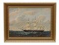 Vintage Wedgwood Dashing Wave clipper ship ceramic plaque in gilt frame - left side view showing ship under sail