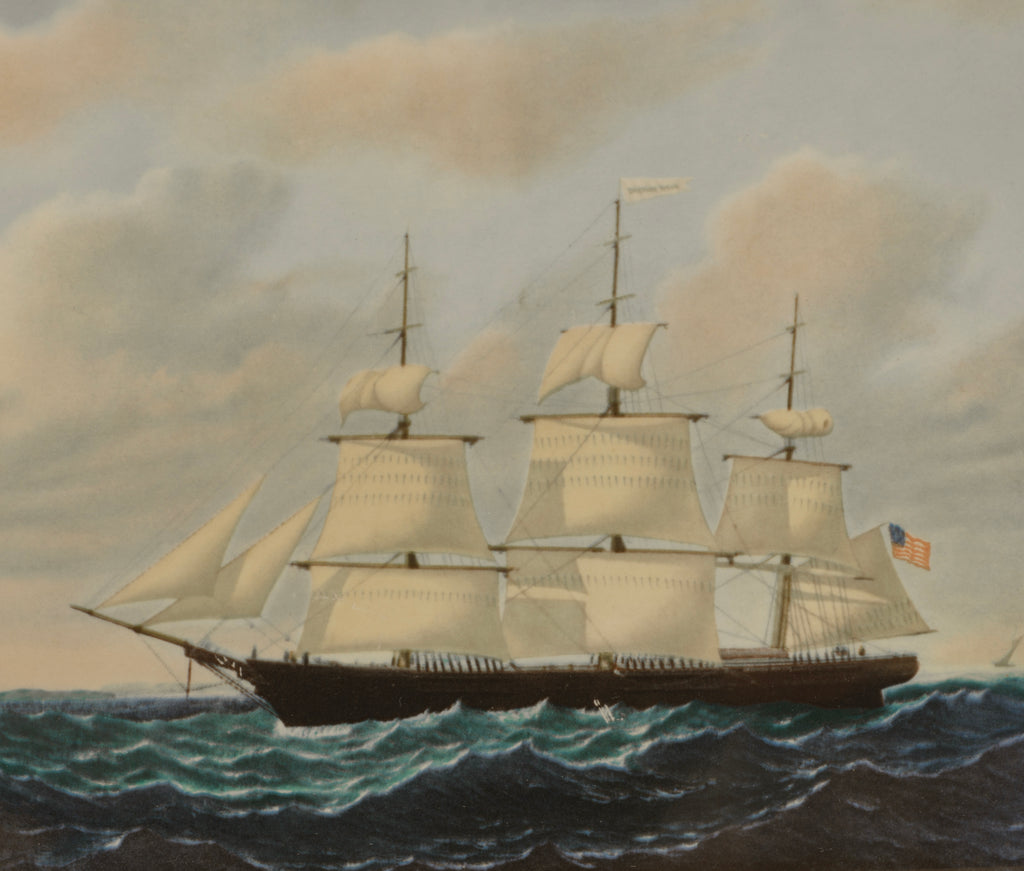 Vintage Wedgwood Dashing Wave clipper ship plaque - right side view showing American flag and second vessel